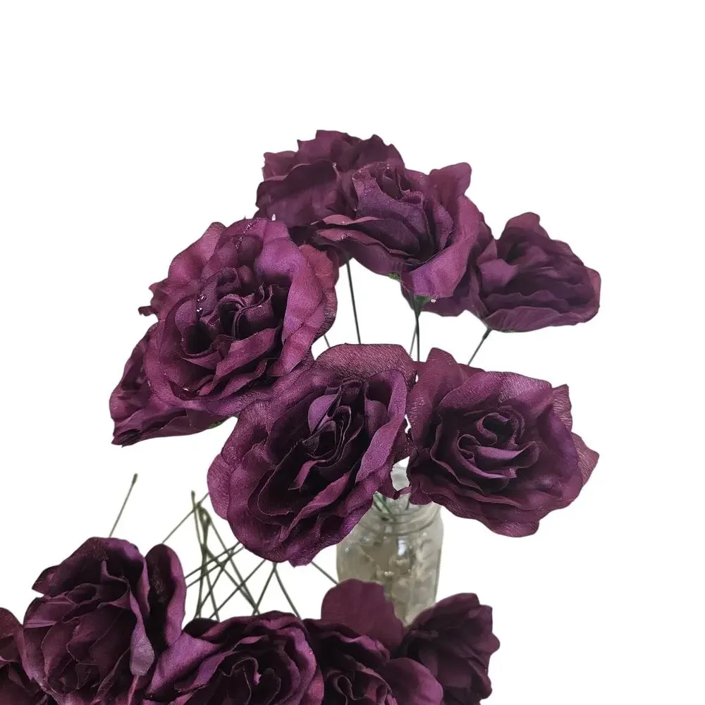 26 Plum Wine Purple Silk Rose Stems 3.5